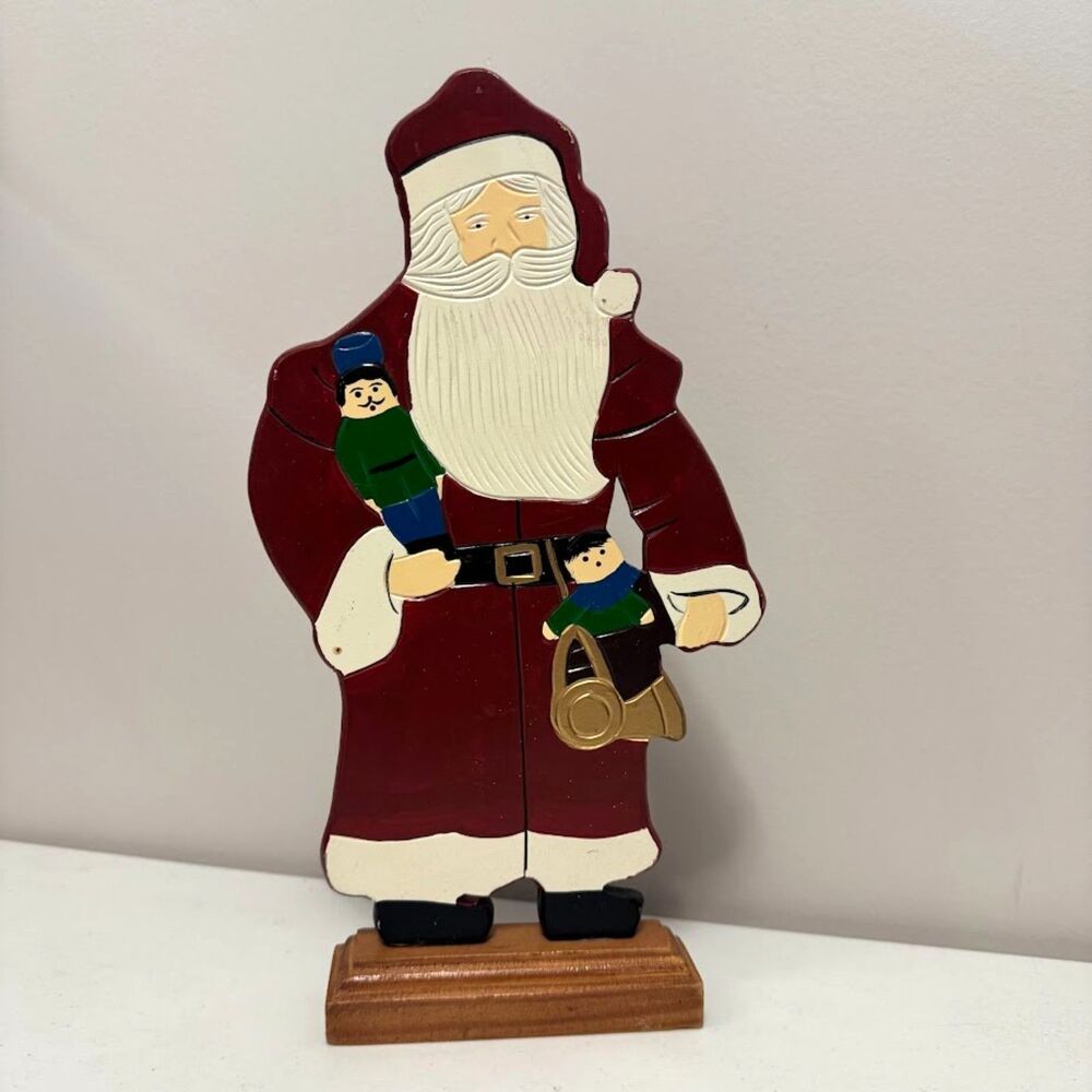 Vintage Santa Claus Wooden Hand Cut and Painted Folk Art
